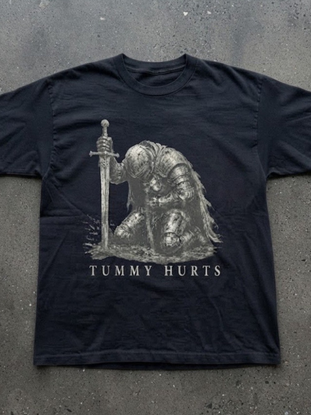 Tummy Hurts Knight Armor Graphic Art Sword Gildan T-Shirt
